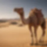 A camel navigating through a vast sandy desert