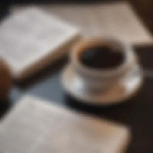 A close-up view of a coffee cup resting on an open book, symbolizing the relationship between caffeine and thyroid function.