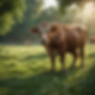 Impact of Cattle on Environmental Health Cattle grazing in a lush green field highlighting their impact on the environment.
