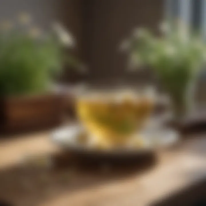 A serene tea setup featuring chamomile