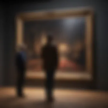 An art critic examining a painting in a gallery