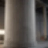 A cross-section view of a reinforced concrete column illustrating structural components.