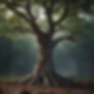 Resilience in Adversity A visual metaphor illustrating resilience like a sturdy tree in a storm