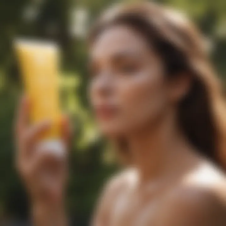 Person applying sunscreen on skin outdoors