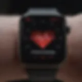 A close-up view of an Apple Watch displaying heart rate data