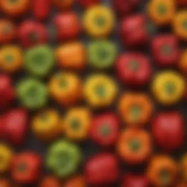 A vibrant array of powdered bell pepper in various colors