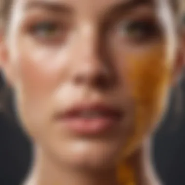 Honey's Soothing Effects on Skin An illustration depicting the dermatological application of honey on skin, emphasizing its soothing effects.