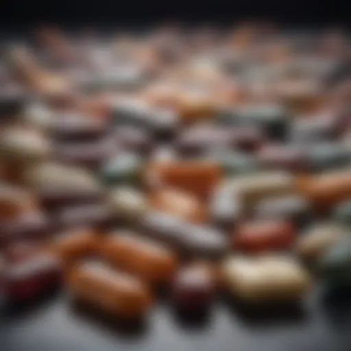 A close-up of various vitamin supplements arranged aesthetically.