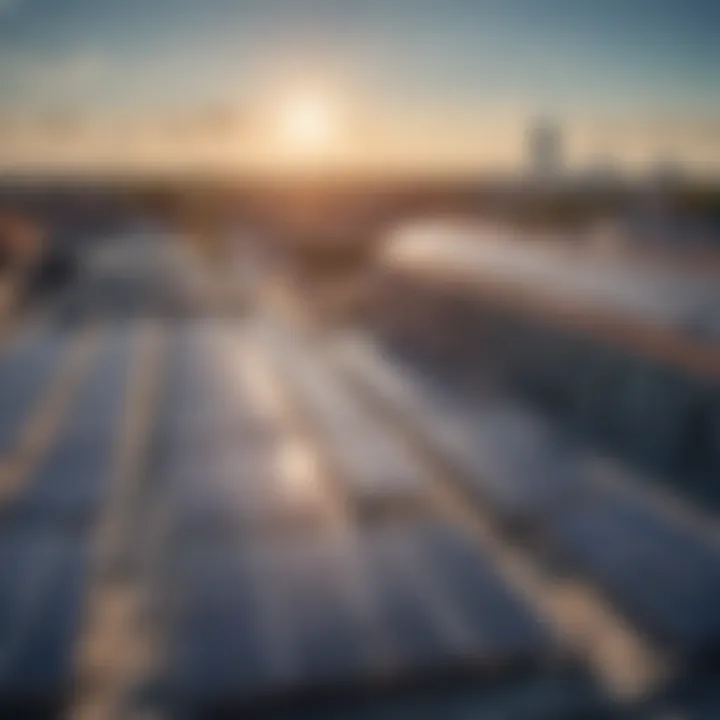 Solar panels installed on rooftops in an urban setting