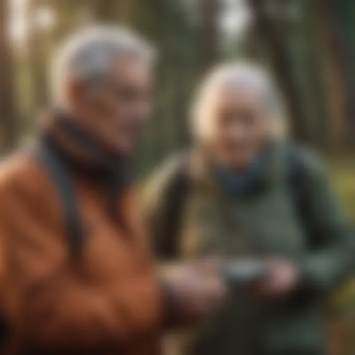 An elderly individual utilizing a GPS tracker for outdoor activities
