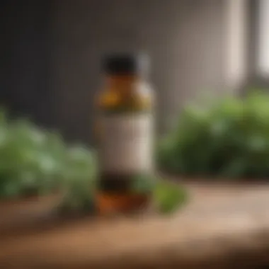 A modern herbal supplement bottle on a wooden table, symbolizing contemporary uses of herbs.