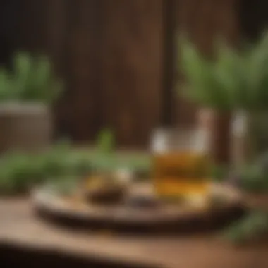 An array of natural herbs and remedies on a wooden table