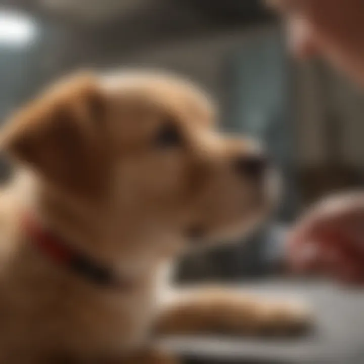 Close-up of a puppy receiving a dose of Cocci Guard