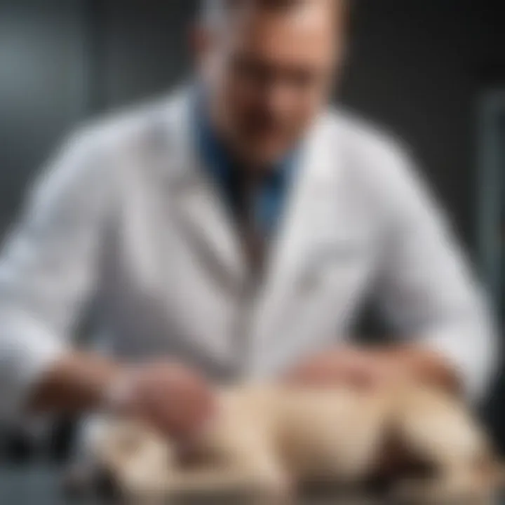 A veterinary professional examining a dog's abdomen for signs of spleen tumors