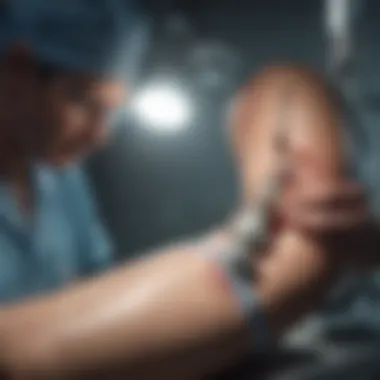 Surgeon performing knee replacement surgery