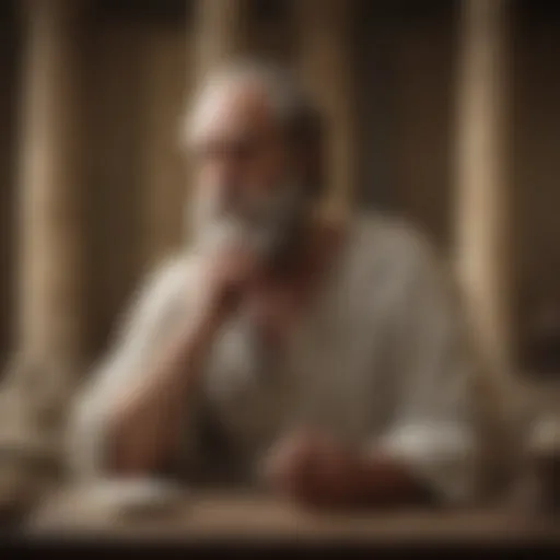 A depiction of Socrates in ancient Athens, deep in philosophical contemplation.