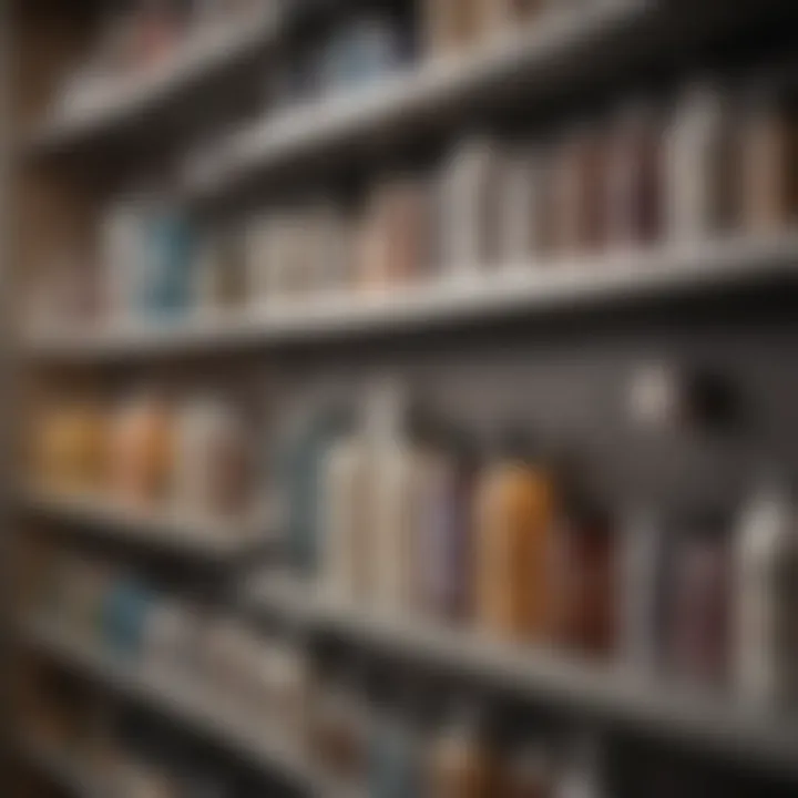 A variety of hair care products on a shelf