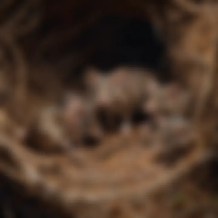 A close-up view of a mouse nest with newborn pups