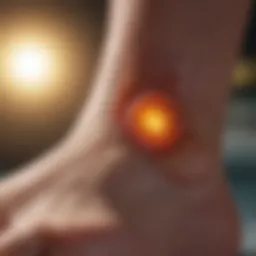 Close-up of a blister on a lower leg
