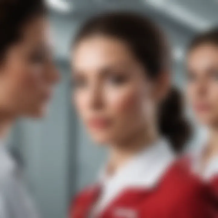 Flight attendants collaborating with onboard medical professionals.