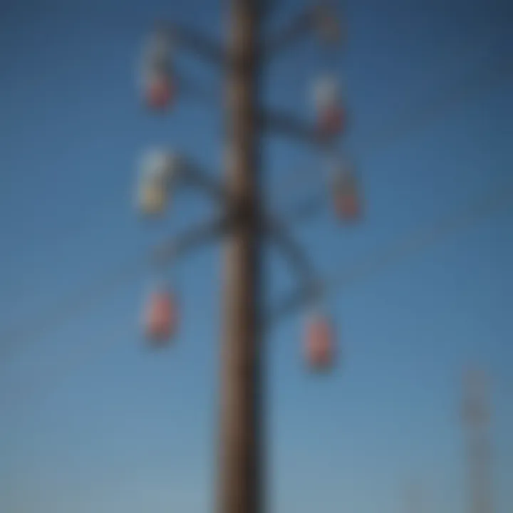 Close-up view of different types of overhead power line markers