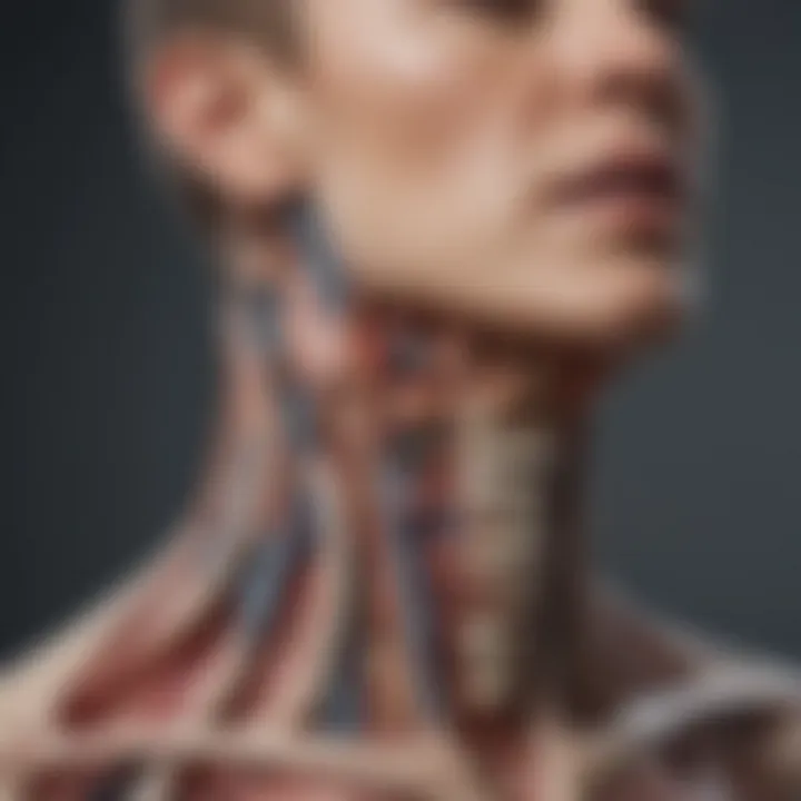Anatomical illustration highlighting the neck area and associated structures