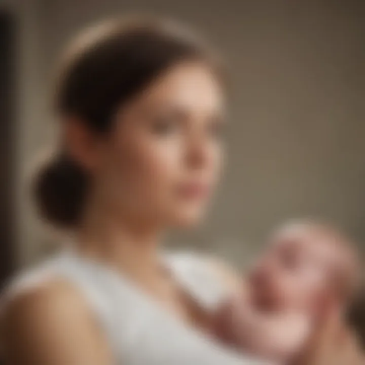 A serene depiction of a new mother experiencing postpartum challenges.