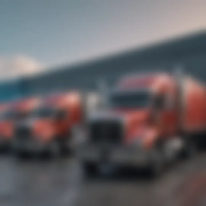 Transport trucks lined up near loading docks in Vancouver