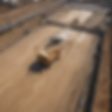 Aerial view of construction site with water dust control equipment