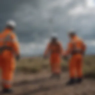 Rescue personnel practicing essential skills for wind turbine emergencies.